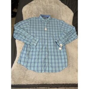 New Izod Blue Bachelor Button‎ Down Plaid Shirt Size XL NWT